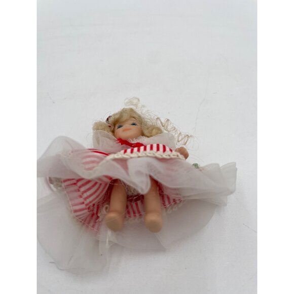 Vintage Blonde Porcelain Doll In Red & White Striped Dress With Tulle - Picture 4 of 5